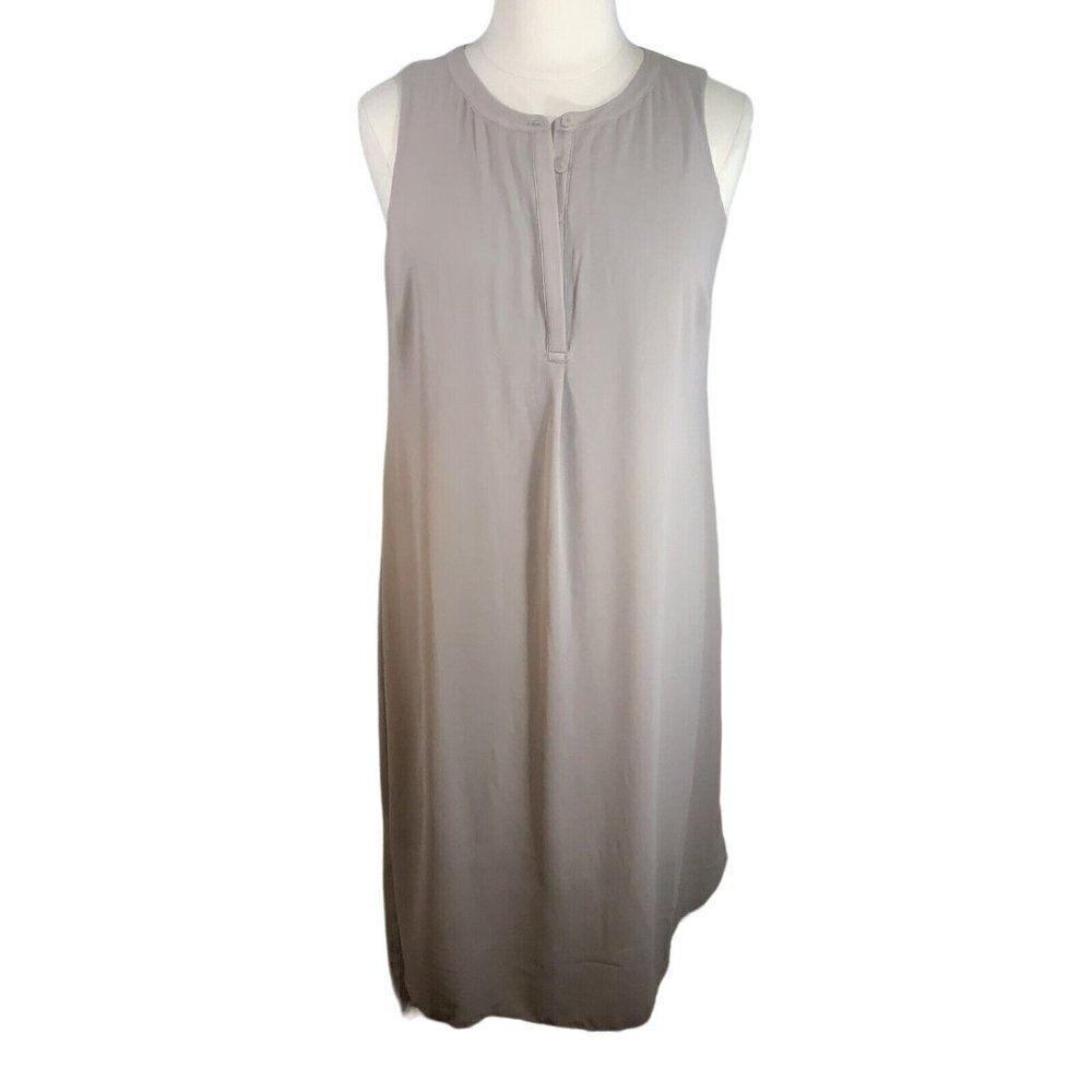 H by Halston Tan Chiffon Sleeveless A-Line Shirt Maxi Dress 18 Lined Henley Plus
